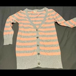 Mossimo Pink&Grey Cropped Stripe Button Cardigan Sweater Size XS TP Long Sleeve